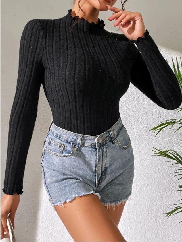 Ladies Mock Neck Ribbed Knit Bodysuit G1001 - SWEETKAMA