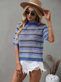 Ladies Multicolor Hallow Out Knit Blouse E2228 - SWEETKAMA