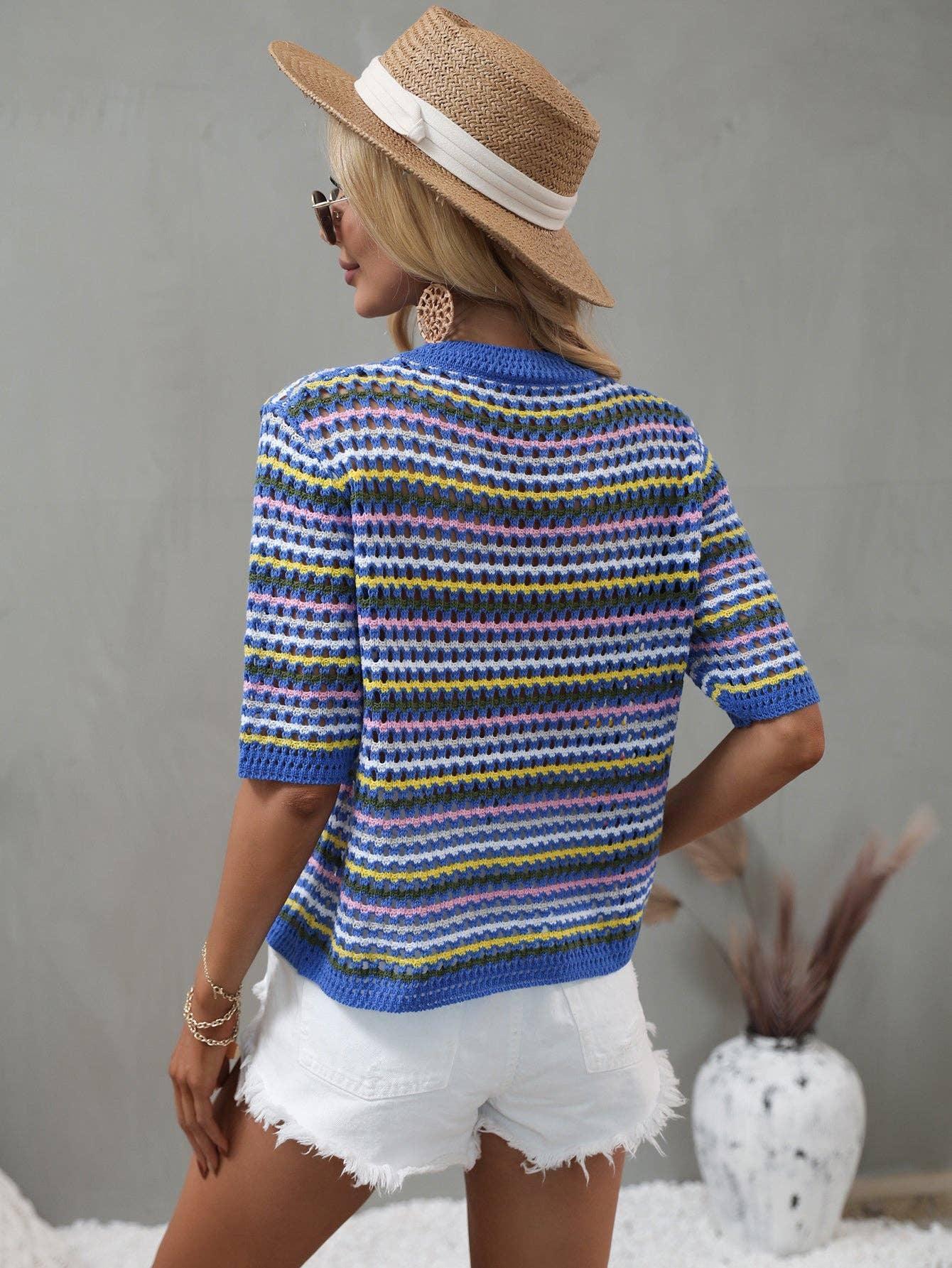 Ladies Multicolor Hallow Out Knit Blouse E2228 - SWEETKAMA