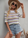 Ladies Multicolor Hallow Out Knit Blouse E2228 - SWEETKAMA