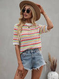 Ladies Multicolor Hallow Out Knit Blouse E2228 - SWEETKAMA