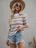 Ladies Multicolor Hallow Out Knit Blouse E2228 - SWEETKAMA