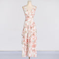 Ladies Peach Floral Tiered Ruffle Maxi Dress SKX3377 - SWEETKAMA