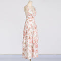 Ladies Peach Floral Tiered Ruffle Maxi Dress SKX3377 - SWEETKAMA