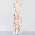 Ladies Peach Floral Tiered Ruffle Maxi Dress SKX3377 - SWEETKAMA