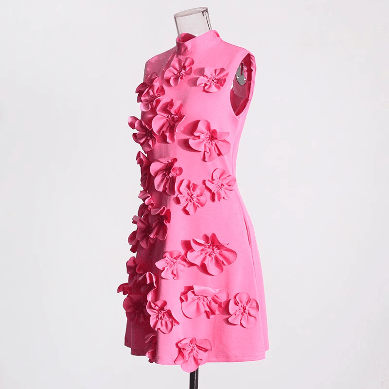 Ladies Pink 3D Flower Design Sleeveless Mini Dress SKX1777 - SWEETKAMA