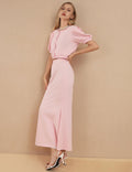 Ladies Pink Button Top And Skirt Sets SKST415 - SWEETKAMA