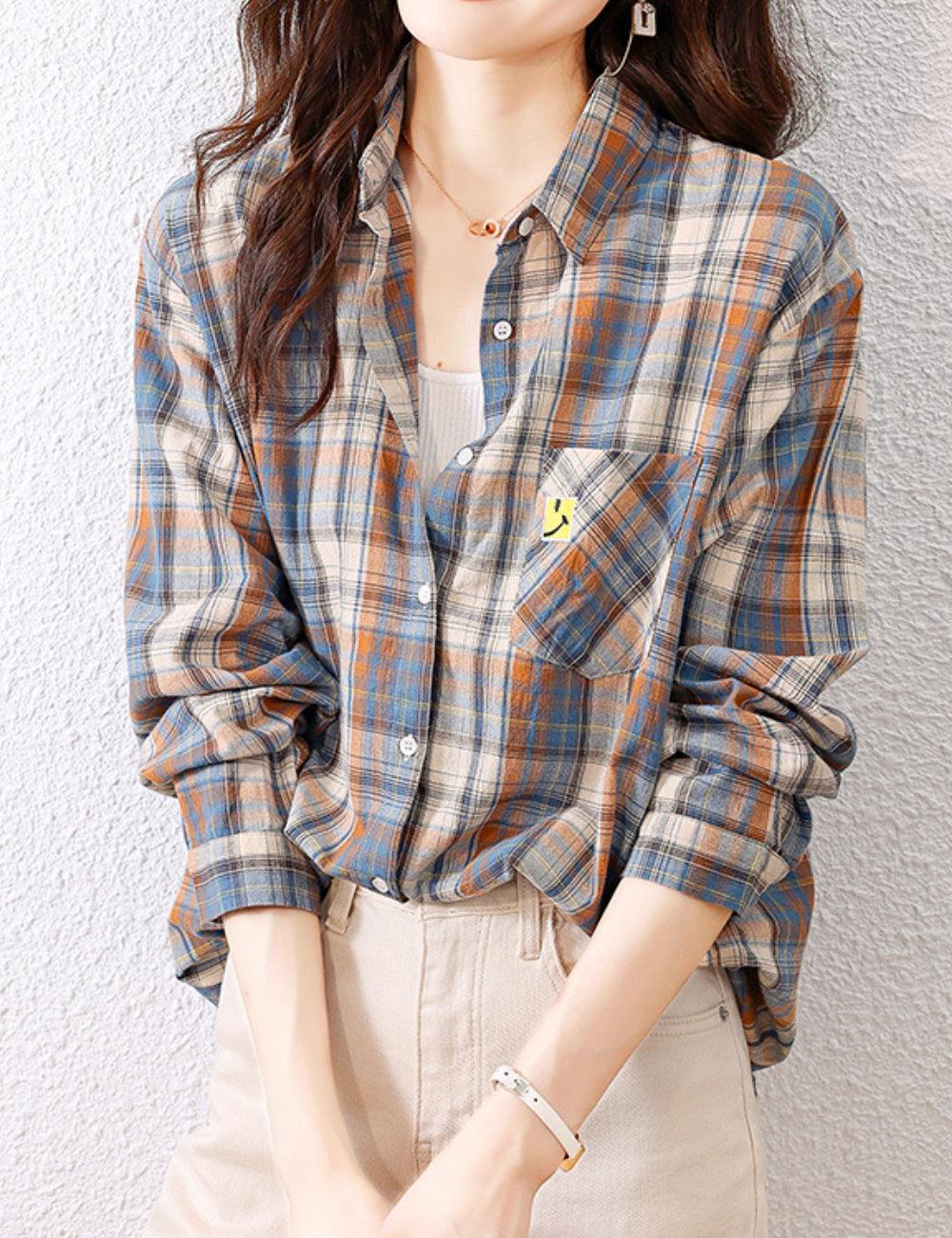 Ladies Plaid Print Long Sleeves Blouse 29016 - SWEETKAMA