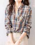 Ladies Plaid Print Long Sleeves Blouse 29016 - SWEETKAMA