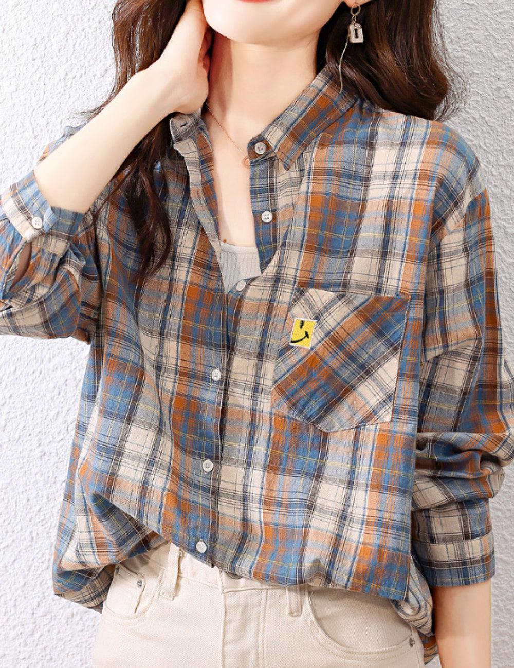 Ladies Plaid Print Long Sleeves Blouse 29016 - SWEETKAMA