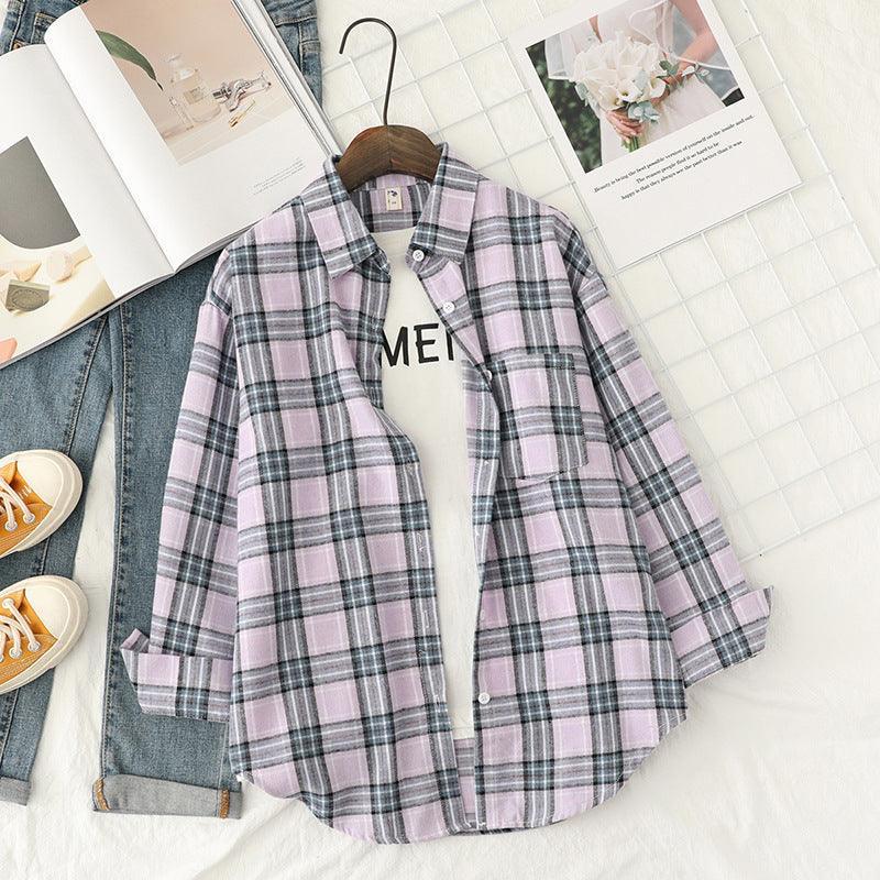 Ladies Plaid Print Long Sleeves Blouse 512 - SWEETKAMA