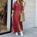 Ladies Plaid Shirt Feeling Relaxed Daily Long Dress 9237 - SWEETKAMA