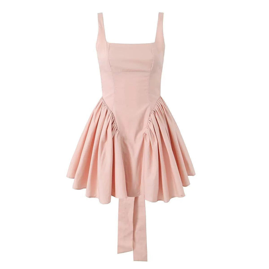 Ladies Plain Ruched Bow Back Mini Dress 4253 - SWEETKAMA