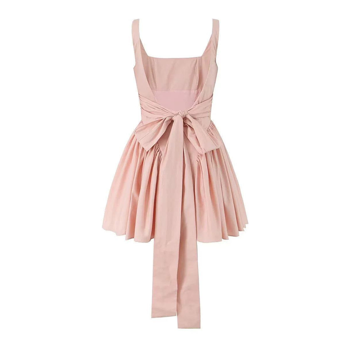 Ladies Plain Ruched Bow Back Mini Dress 4253 - SWEETKAMA