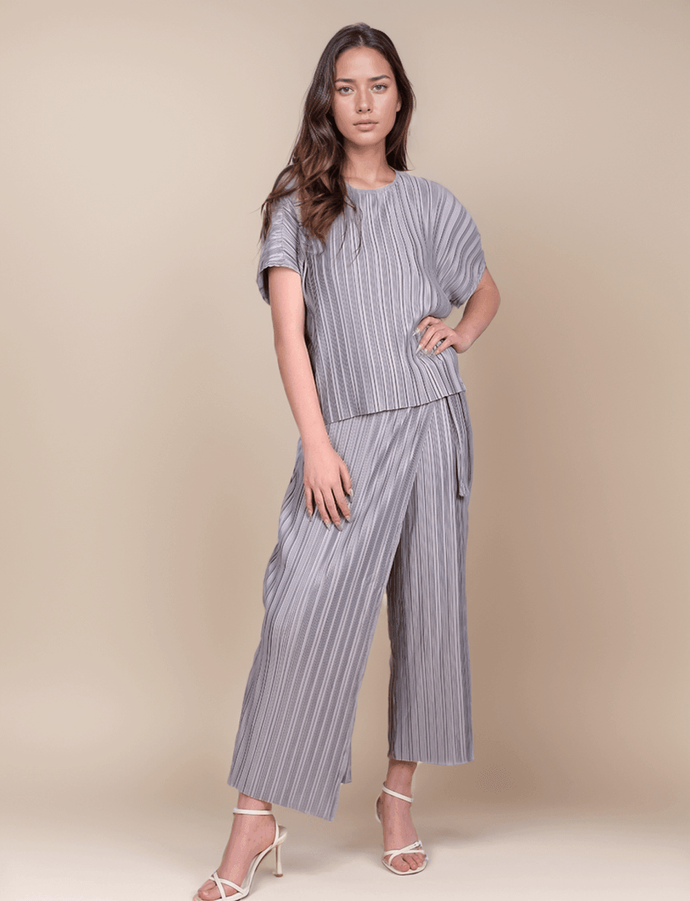 Ladies Pleated Top and Overlap Pants Sets SKST451 - SWEETKAMA