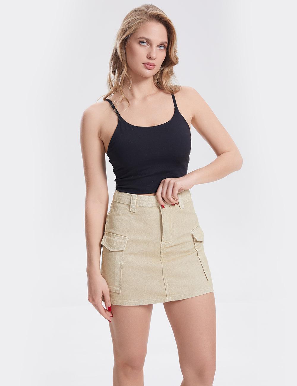 Ladies Pocket Solid Color Denim Mini Skirt SKS318 - SWEETKAMA