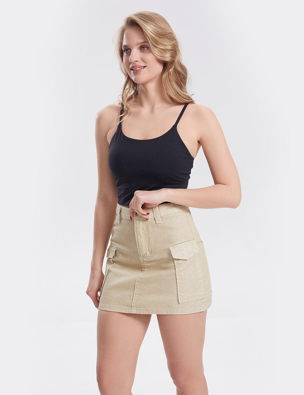 Ladies Pocket Solid Color Denim Mini Skirt SKS318 - SWEETKAMA