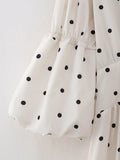 Ladies Polka Dot Print Lantern Sleeves Midi Dress QP233 - SWEETKAMA