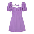 Ladies Puff Sleeves Tie Back Mini Dress 5250 - SWEETKAMA