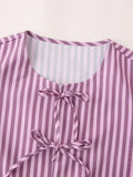 Ladies Puffed Sleeves Striped Blouse Top D16054 - SWEETKAMA