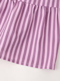 Ladies Puffed Sleeves Striped Blouse Top D16054 - SWEETKAMA