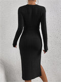 Ladies Ribbed Knit Belted Midi Dress G1026 - SWEETKAMA