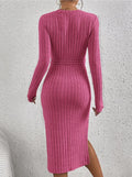 Ladies Ribbed Knit Belted Midi Dress G1026 - SWEETKAMA