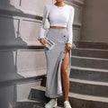 Ladies Ribbed Knit Front Button Skirt LA5040# - SWEETKAMA