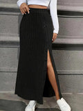 Ladies Ribbed Knit Front Button Skirt LA5040# - SWEETKAMA