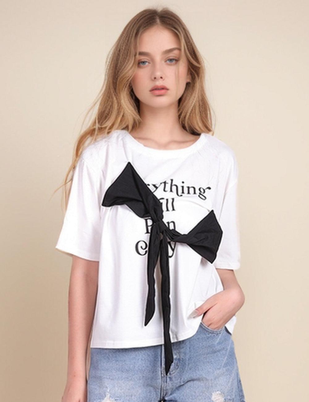 Ladies Round Neck Bow T-Shirt SKT459 - SWEETKAMA