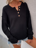 Ladies Round Neck Button Knit Sweater E2197 - SWEETKAMA