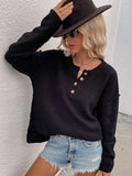 Ladies Round Neck Button Knit Sweater E2197 - SWEETKAMA