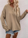 Ladies Round Neck Button Knit Sweater E2197 - SWEETKAMA