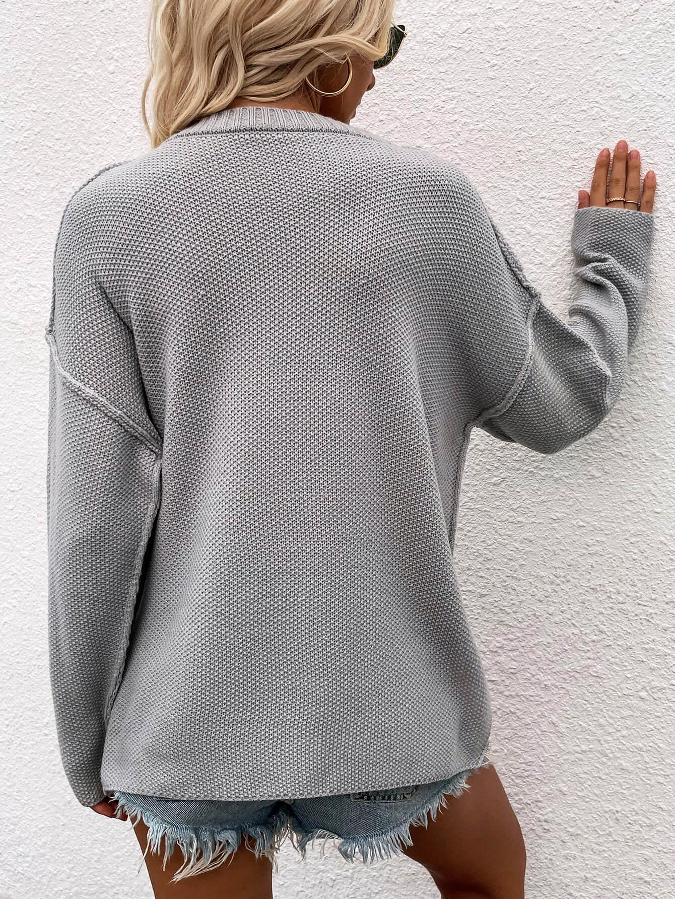 Ladies Round Neck Button Knit Sweater E2197 - SWEETKAMA