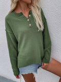 Ladies Round Neck Button Knit Sweater E2197 - SWEETKAMA