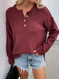 Ladies Round Neck Button Knit Sweater E2197 - SWEETKAMA