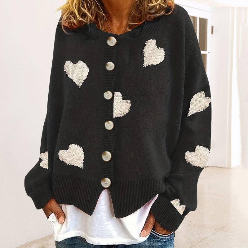 Ladies Round Neck Heart Botton Open Cardigan 2368 - SWEETKAMA