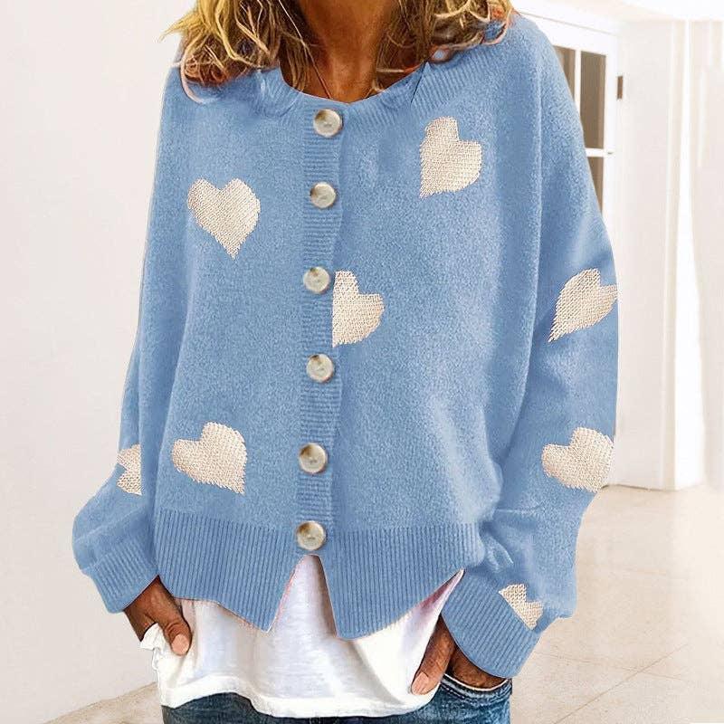 Ladies Round Neck Heart Botton Open Cardigan 2368 - SWEETKAMA