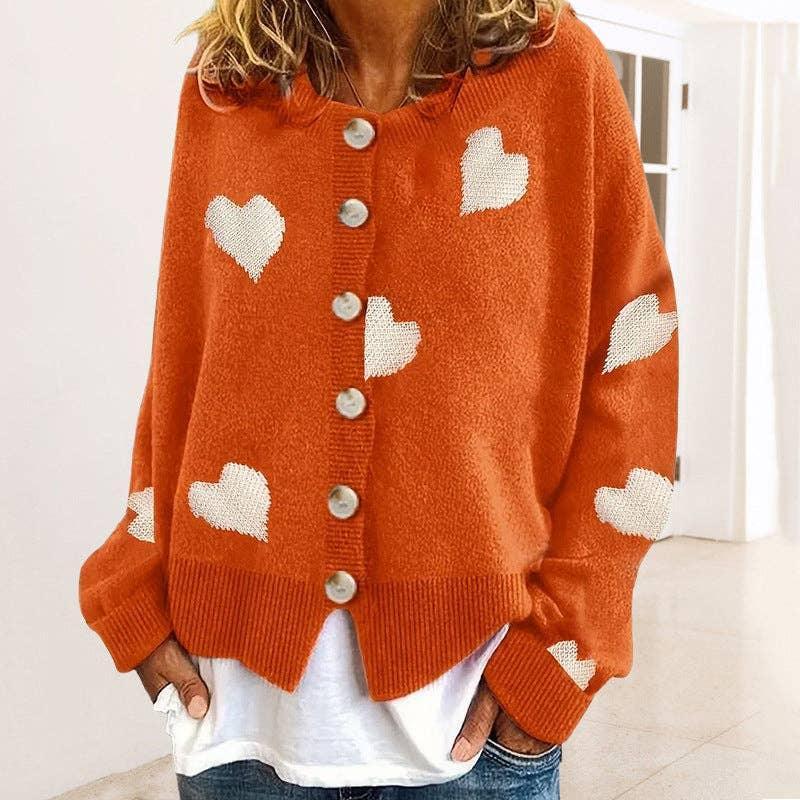 Ladies Round Neck Heart Botton Open Cardigan 2368 - SWEETKAMA