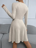 Ladies Round Neck Ribbed Mini Dress G1025 - SWEETKAMA