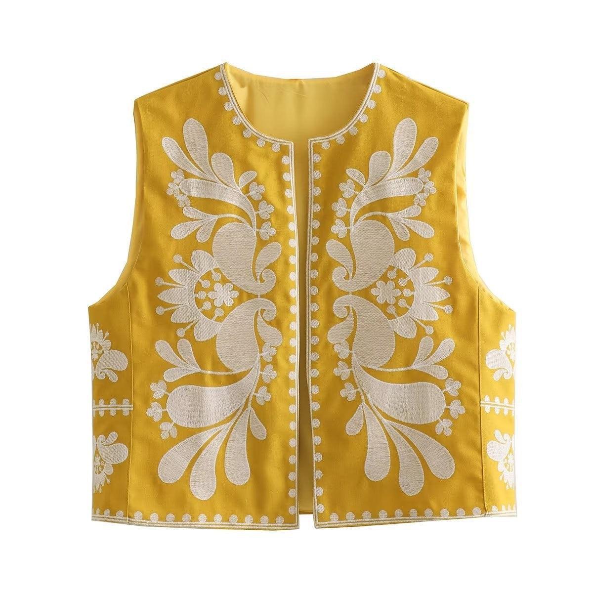 Ladies Round Neck Sleeveless Embroidered Vest B88466 - SWEETKAMA