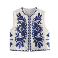 Ladies Round Neck Sleeveless Embroidered Vest B88466 - SWEETKAMA