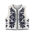 Ladies Round Neck Sleeveless Embroidered Vest B88466 - SWEETKAMA