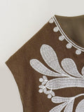 Ladies Round Neck Sleeveless Embroidered Vest B88466 - SWEETKAMA