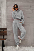 Ladies Round Neck Solid Color Hoodie & Pant 2PCS Set 1727 - SWEETKAMA