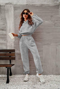 Ladies Round Neck Solid Color Hoodie & Pant 2PCS Set 1727 - SWEETKAMA