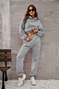 Ladies Round Neck Solid Color Hoodie & Pant 2PCS Set 1727 - SWEETKAMA