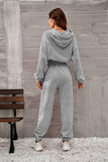 Ladies Round Neck Solid Color Hoodie & Pant 2PCS Set 1727 - SWEETKAMA