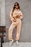 Ladies Round Neck Solid Color Hoodie & Pant 2PCS Set 1727 - SWEETKAMA