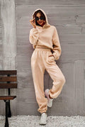 Ladies Round Neck Solid Color Hoodie & Pant 2PCS Set 1727 - SWEETKAMA